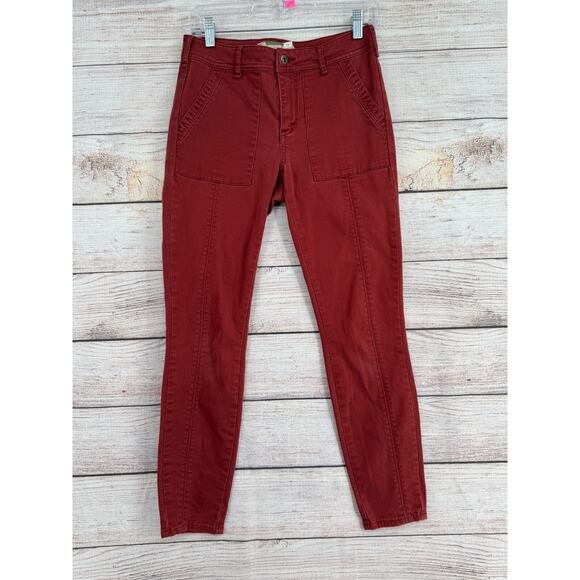 Anthropologie Green Dot Front Seam Pants Women's Size 27 Brick Red - Picture 1 of 10